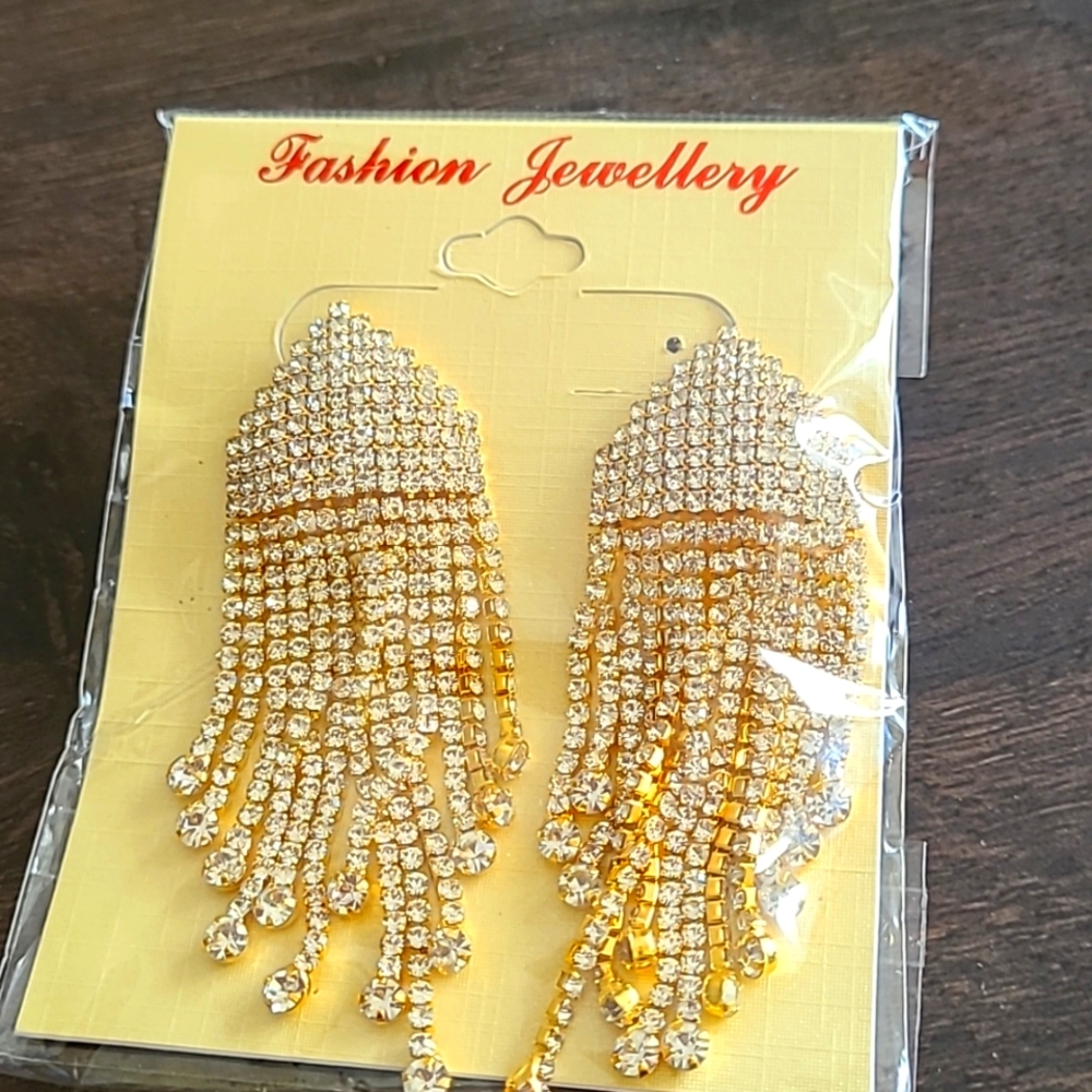 Luxury Rhinestone long tessel earings, for wedding jewelry accessories trendy.